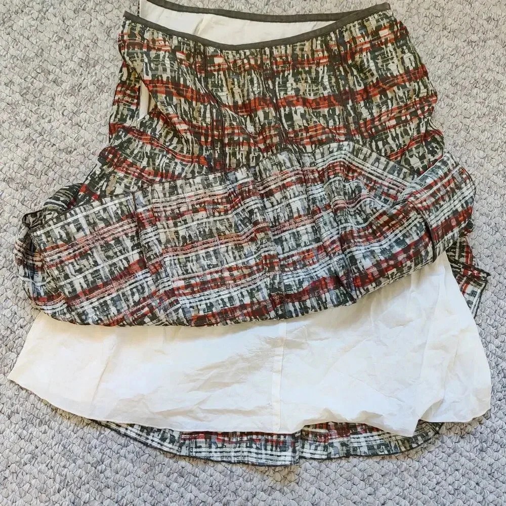 Nic + Zoe Women's Striped Camo Printed Midi Skirt Pleated Sz 12 Green Red A-line - Picture 3 of 8